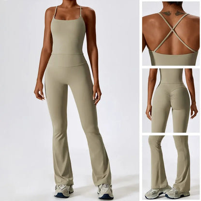 Conjuntos de dos piezas Naked Feeling para mujer, top corto acolchado, pantalones acampanados con efecto push-up, chándal de yoga, conjunto de gimnasio y ropa deportiva para mujer
