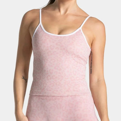 Leopard Print Yoga Tank Top Outdoor Fitness Workout with Removable Pads Sleeveless Sports Vest for Athletic Training Activities