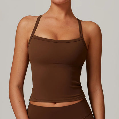 Camiseta de tirantes de yoga con espalda abierta y forro polar para mujer, sujetador deportivo para correr, chaleco de fitness para mujer, ropa deportiva