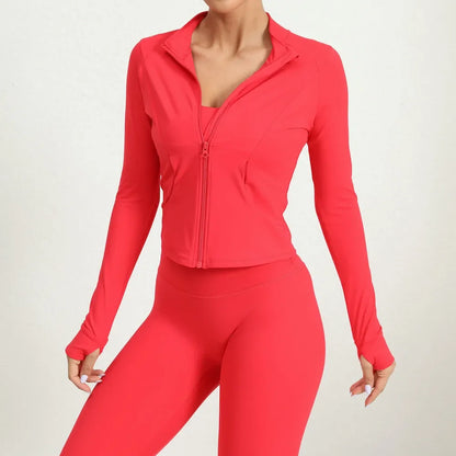 Camiseta de yoga para mujer con orificios para los pulgares, chaqueta deportiva de jogging y sudaderas de entrenamiento, top corto de manga larga para mujer