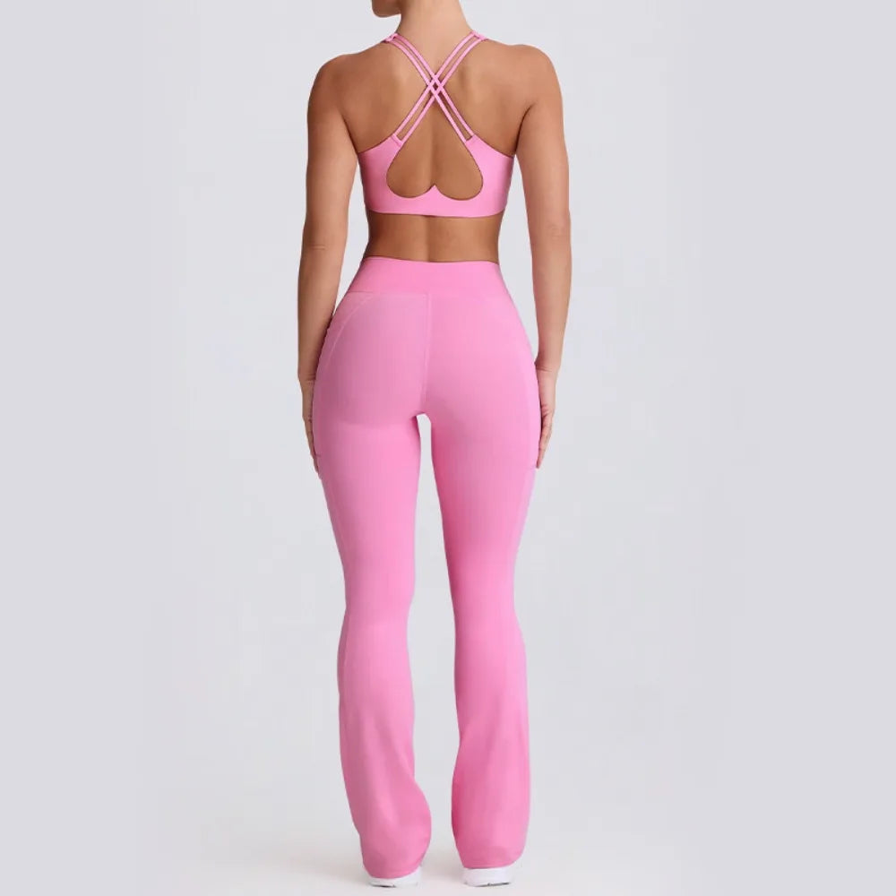 Women's Seamless Yoga Outfit Set Sports Bra Camisole Pants for Outdoor Fitness Gym Workout High Waist Tummy Control Active Women