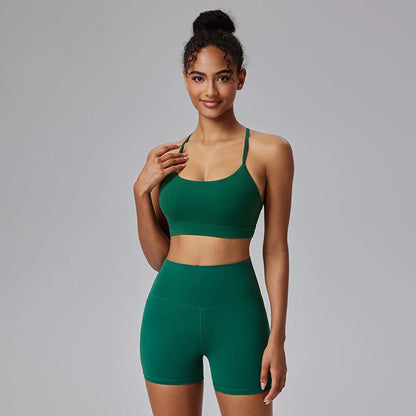 2025 Women's 2-Piece Yoga Set – High Elastic Sports Bra & Thigh High Shorts – Premium Activewear for Yoga, Pilates & Fitness