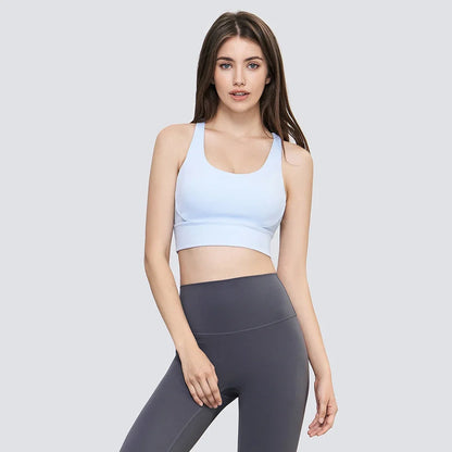 2025 NULS Women's Nude-Feel Crossback Sports Bra – Shock-Absorbing Yoga Vest – Fitness Top for Yoga & Active Workouts