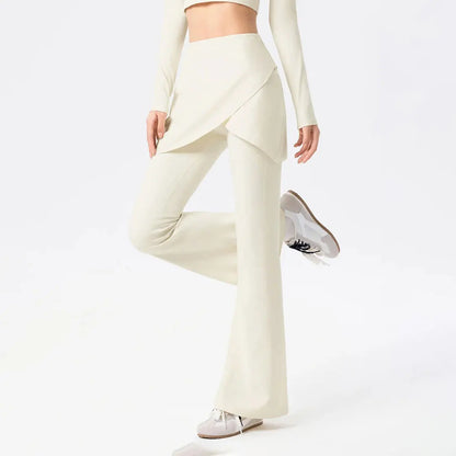 Yoga Pants for Women with High Waist Anti-exposure Fake Two-piece Hip Lifting Exercise Pants for Belly-tight Wide-leg Leggings