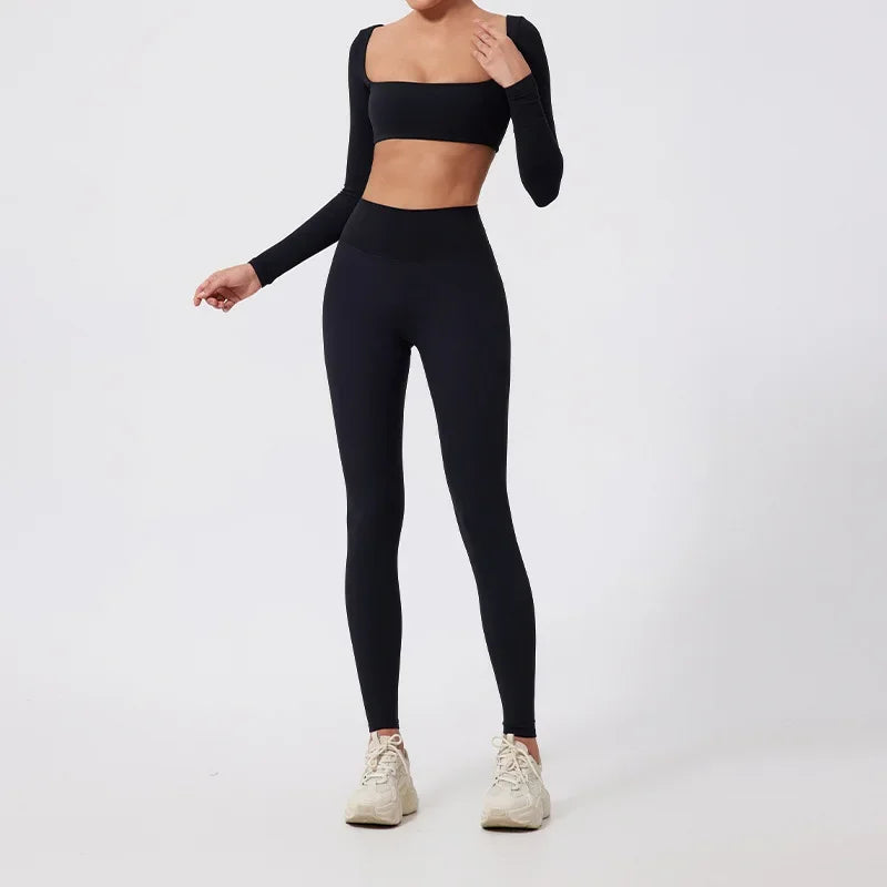 Conjunto de 2 piezas de yoga y running cepillado para mujer, sujetador deportivo y leggings para gimnasio, fitness al aire libre, traje de entrenamiento elástico y transpirable