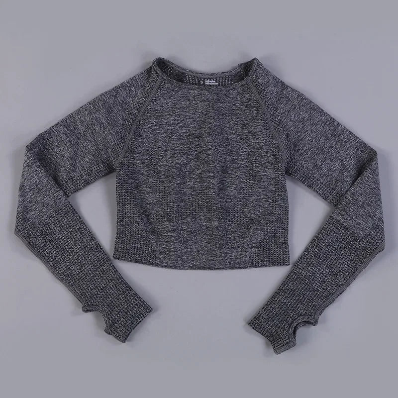 Seamless Knitting Yoga Shirt for Women Fitness Gym Shirt Breathable with Thumb Hole Workout Exercise Long Sleeved Woman Outfit