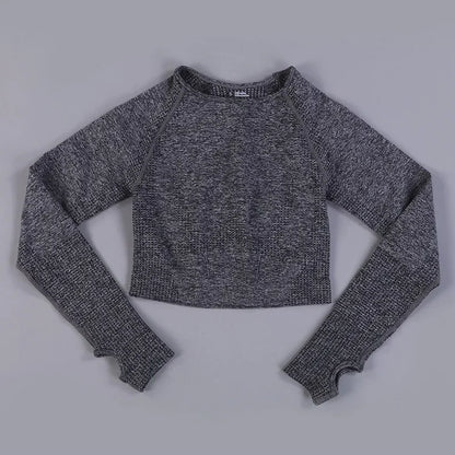 Seamless Knitting Yoga Shirt for Women Fitness Gym Shirt Breathable with Thumb Hole Workout Exercise Long Sleeved Woman Outfit