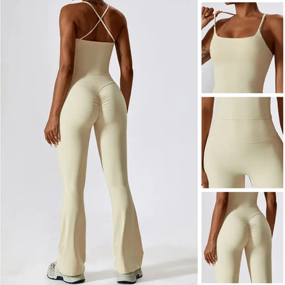 Conjuntos de dos piezas Naked Feeling para mujer, top corto acolchado, pantalones acampanados con efecto push-up, chándal de yoga, conjunto de gimnasio y ropa deportiva para mujer