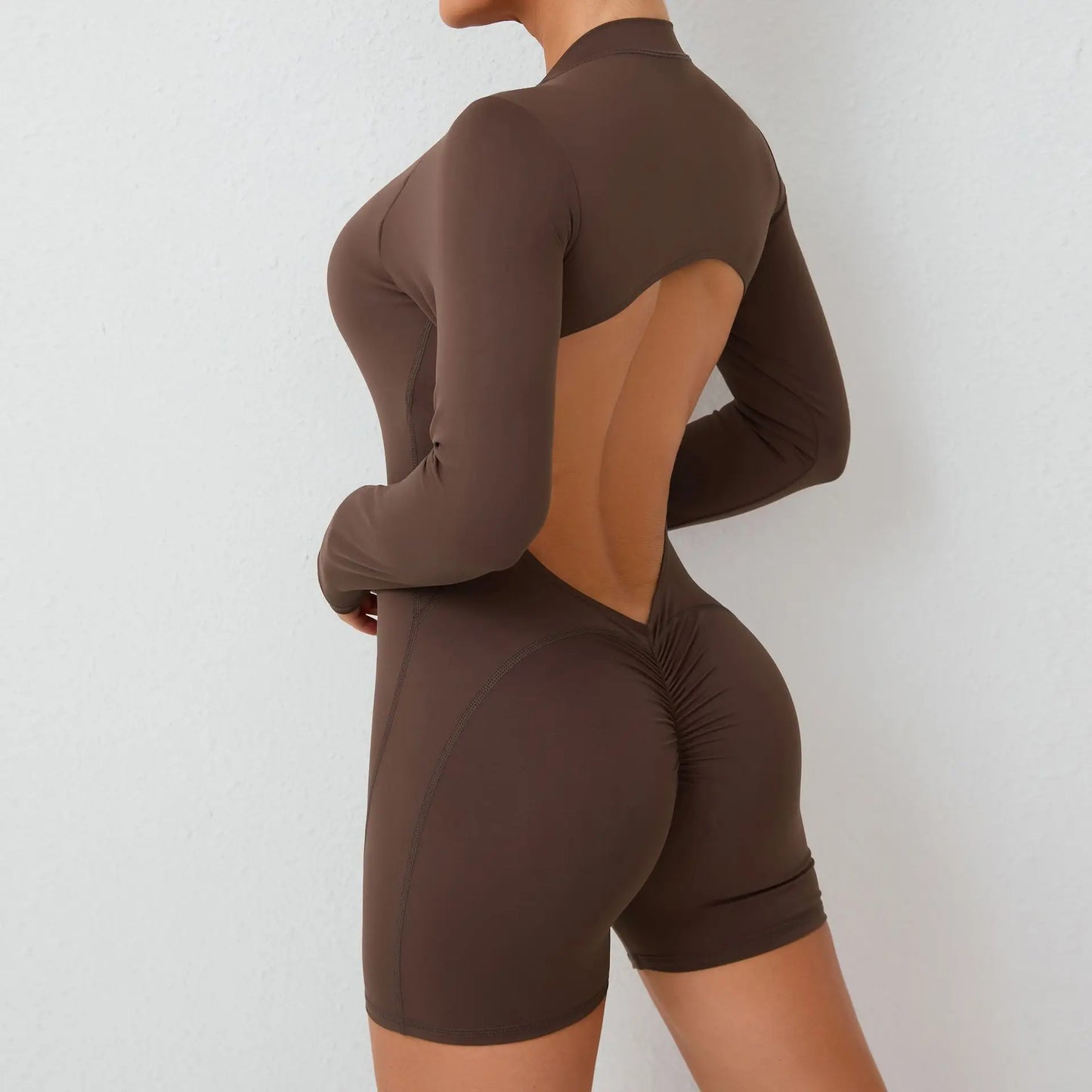 Women's V Back Scrunch Push Up Sports Jumpsuit Zipper One-Piece Fitness Rompers High Waist Bodysuits Butt Lift Training Overalls