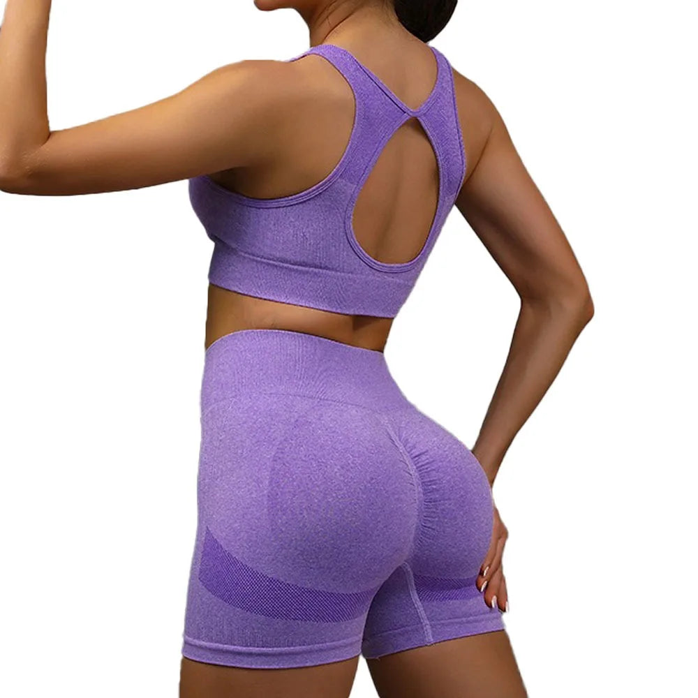 Conjunto de entrenamiento de yoga de 2 piezas para mujer, sujetador deportivo de alto impacto y pantalones cortos de cintura alta con control de abdomen para gimnasio, correr Verano 2025