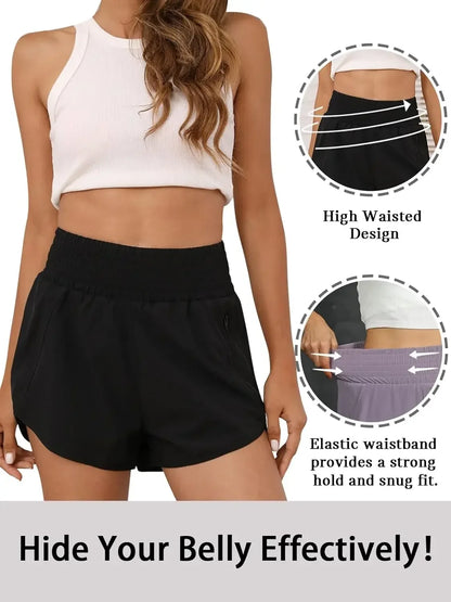 Women High Waist Sport Shorts Elastic Waistband with Side Pockets Casual Fitness Jogging Training Bottoms for Outdoor Activities