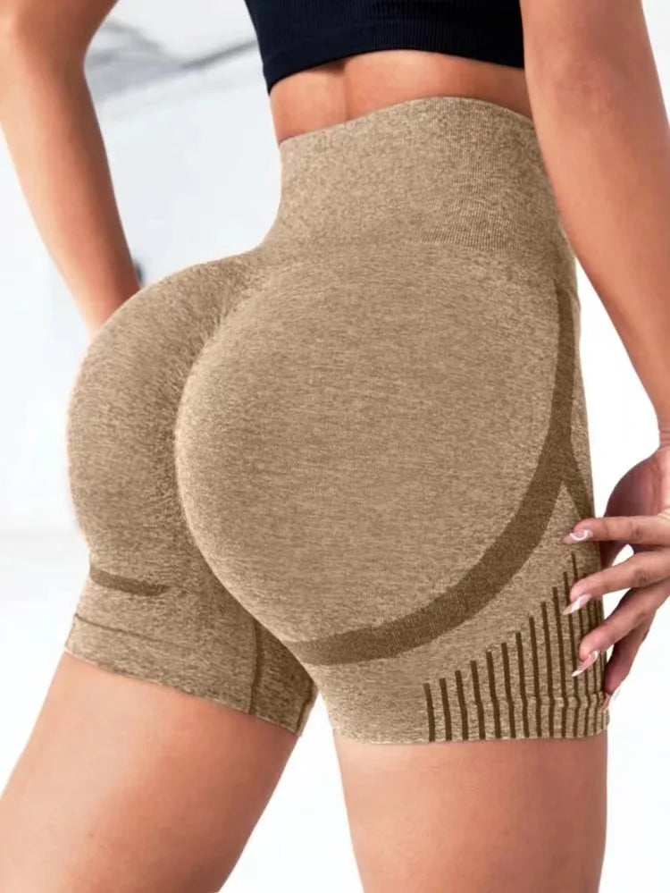 Pantalones cortos de yoga de cintura alta para mujer con control de abdomen - Diseño sin costuras para levantar glúteos con tejido de secado rápido para Pilates, correr y gimnasio