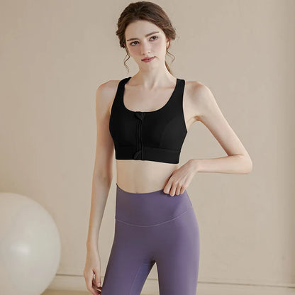 Sujetador deportivo de alto impacto con cremallera frontal para mujer – Chaleco de yoga a prueba de golpes que absorbe la humedad – Top de fitness para correr, gimnasio y entrenamientos