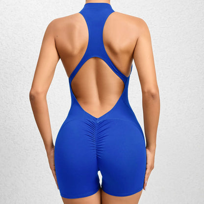 Backless Padded Jumpsuit with Zipper for Fitness Yoga Sports Tights Women's Gym Clothes Training and Exercise
