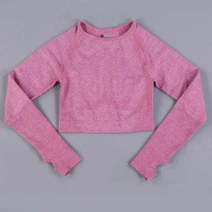 Seamless Knitting Yoga Shirt for Women Fitness Gym Shirt Breathable with Thumb Hole Workout Exercise Long Sleeved Woman Outfit