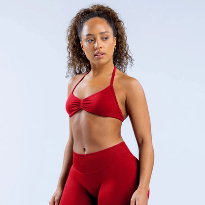 Seamless Nylon Halter Yoga Bra Women Backless High Support Workout Sports Bra Breathable Stretch Fitness Activewear Intimate Top