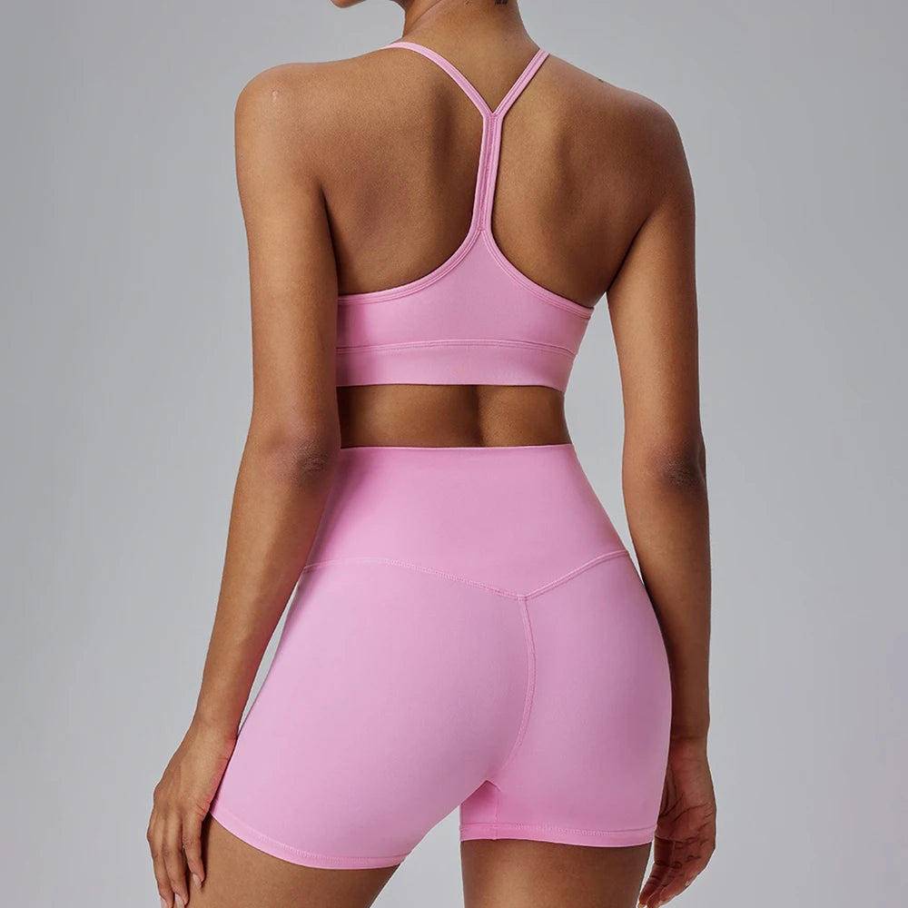 2025 Women's 2-Piece Yoga Set – High Elastic Sports Bra & Thigh High Shorts – Premium Activewear for Yoga, Pilates & Fitness