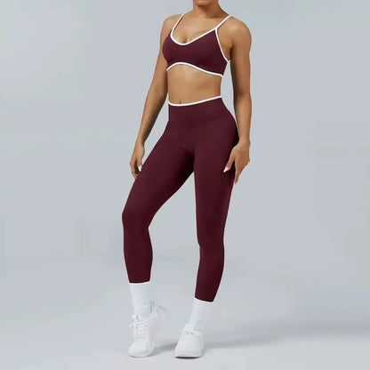 Conjunto de yoga sin costuras para mujer, sujetador acolchado, camisola, leggings de tiro alto para levantar la cadera, conjunto deportivo de 2 piezas para entrenamiento.