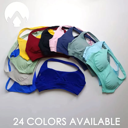 Sujetador deportivo halter sin costuras para mujer, con espalda abierta, a prueba de golpes, elástico, top de yoga para gimnasio, correr, fitness y uso diario casual