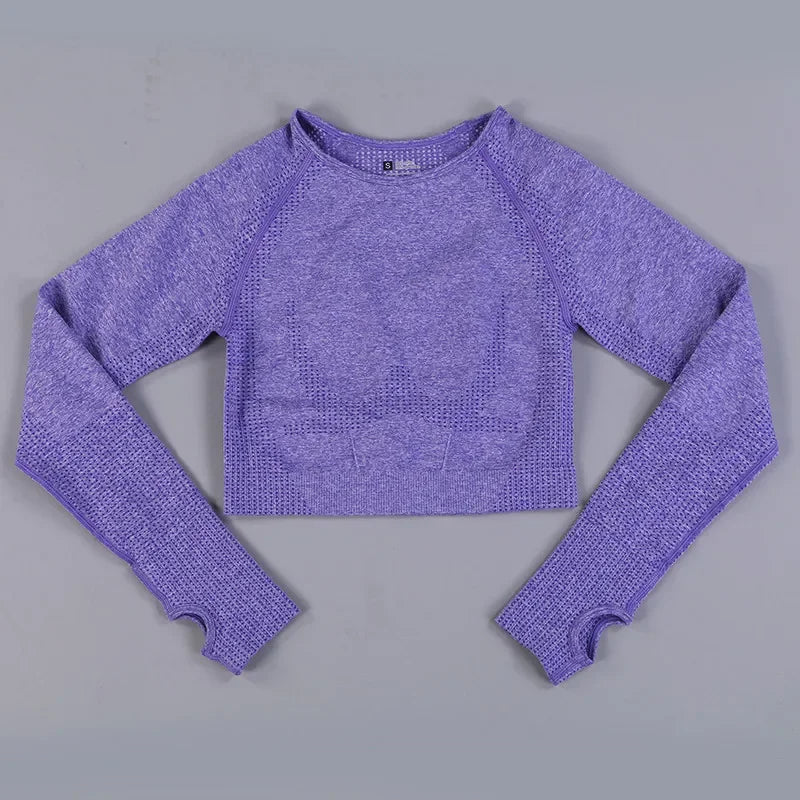 Seamless Knitting Yoga Shirt for Women Fitness Gym Shirt Breathable with Thumb Hole Workout Exercise Long Sleeved Woman Outfit