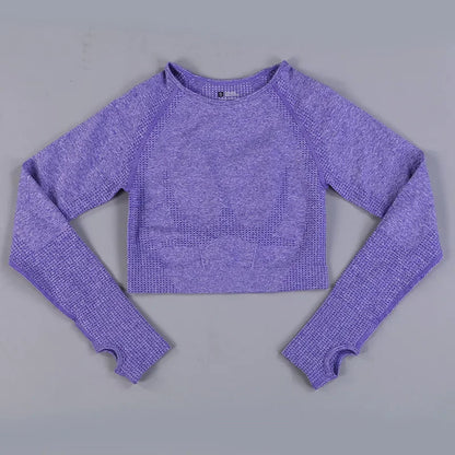 Seamless Knitting Yoga Shirt for Women Fitness Gym Shirt Breathable with Thumb Hole Workout Exercise Long Sleeved Woman Outfit