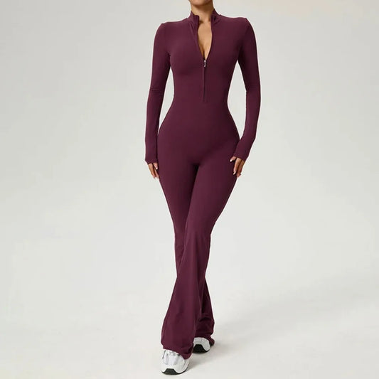 Zipper Jumpsuit Flared Pants Women Clothing Sportswear Gym Yoga Sport Sets Spandex Nylon Workout Sets Women Tracksuit