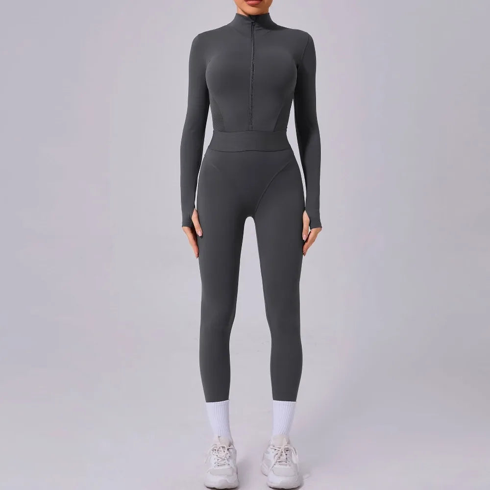 Women's Yoga Jumpsuit – Two-Side Mesh Design, Tight Elastic Waistband Thumb Hole Slim-Fit Activewear for Sports Fitness Workouts