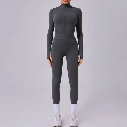 Women's Yoga Jumpsuit – Two-Side Mesh Design, Tight Elastic Waistband Thumb Hole Slim-Fit Activewear for Sports Fitness Workouts