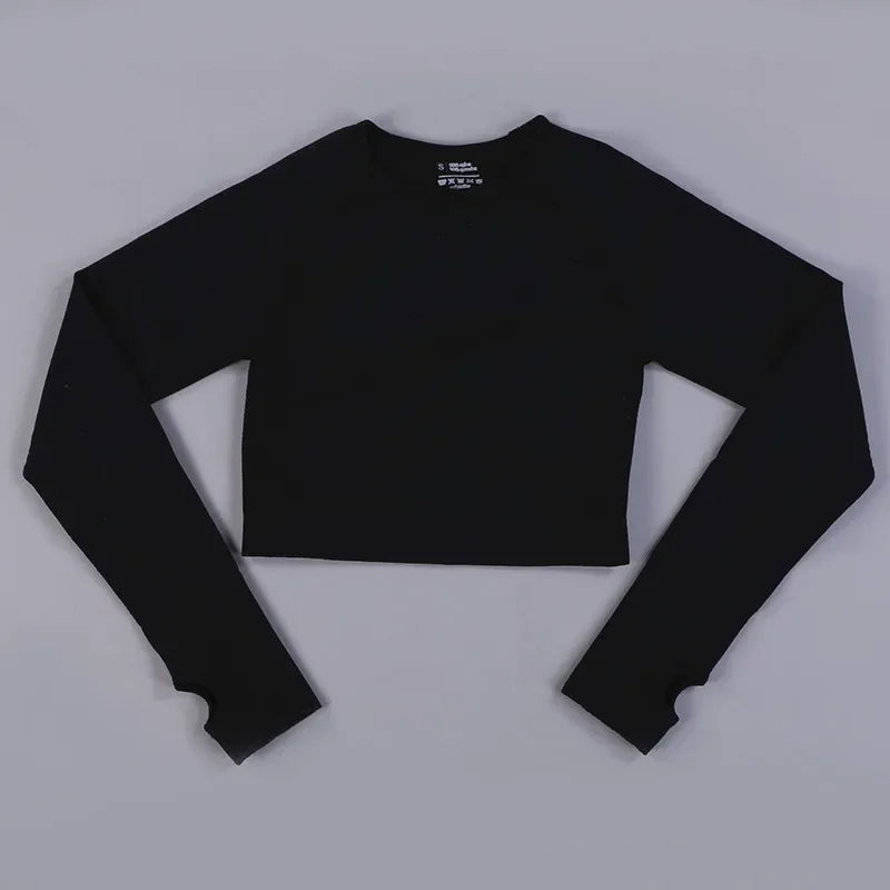 Seamless Knitting Yoga Shirt for Women Fitness Gym Shirt Breathable with Thumb Hole Workout Exercise Long Sleeved Woman Outfit