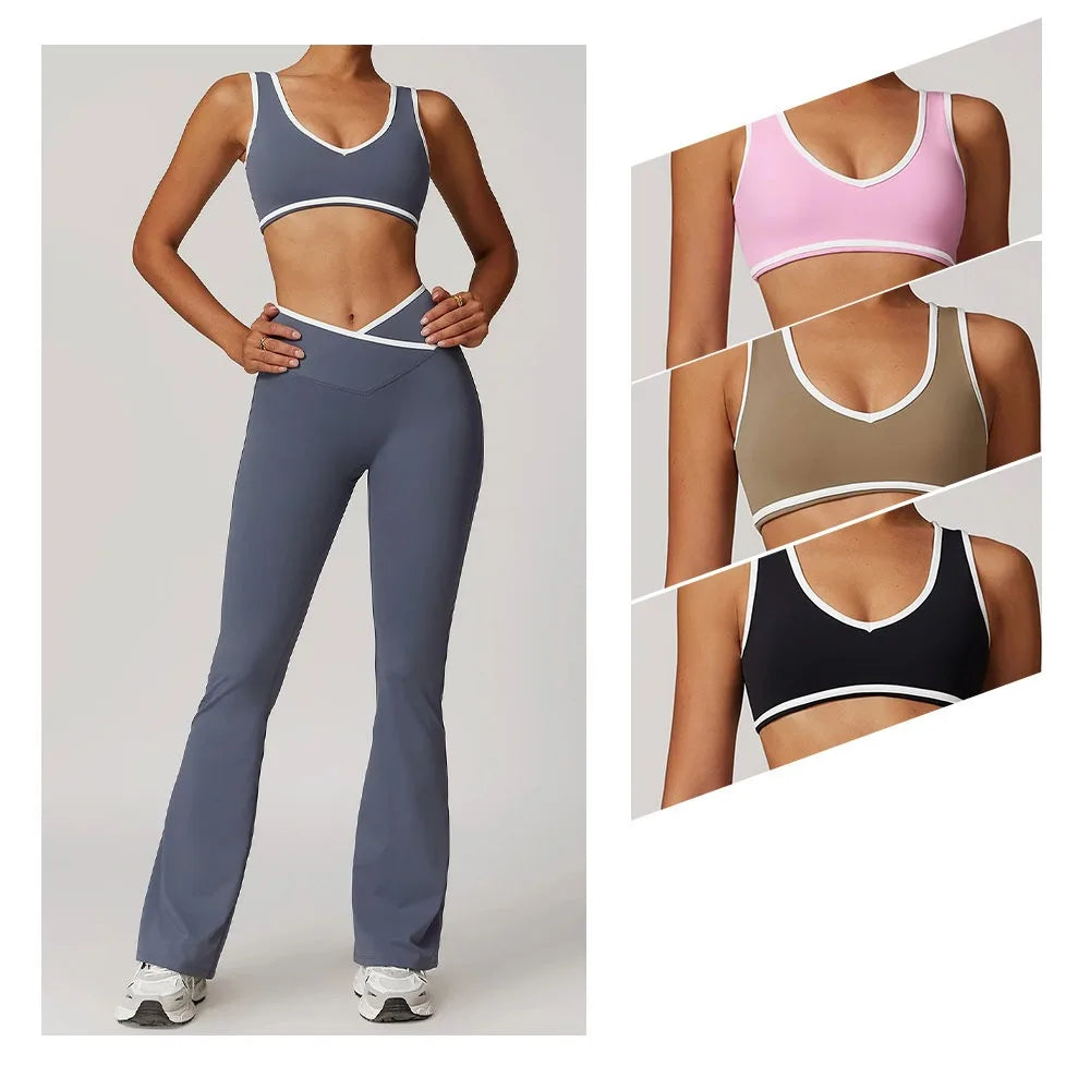 Conjunto de yoga para mujer de 2 piezas - Leggings de cintura alta y sujetador deportivo, conjuntos de entrenamiento para fitness, chándal de gimnasio, ropa deportiva atlética