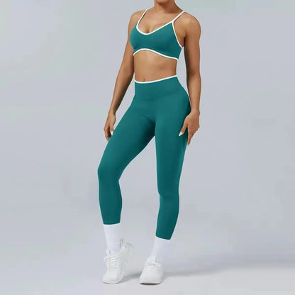 Conjunto de yoga sin costuras para mujer, sujetador acolchado, camisola, leggings de tiro alto para levantar la cadera, conjunto deportivo de 2 piezas para entrenamiento.