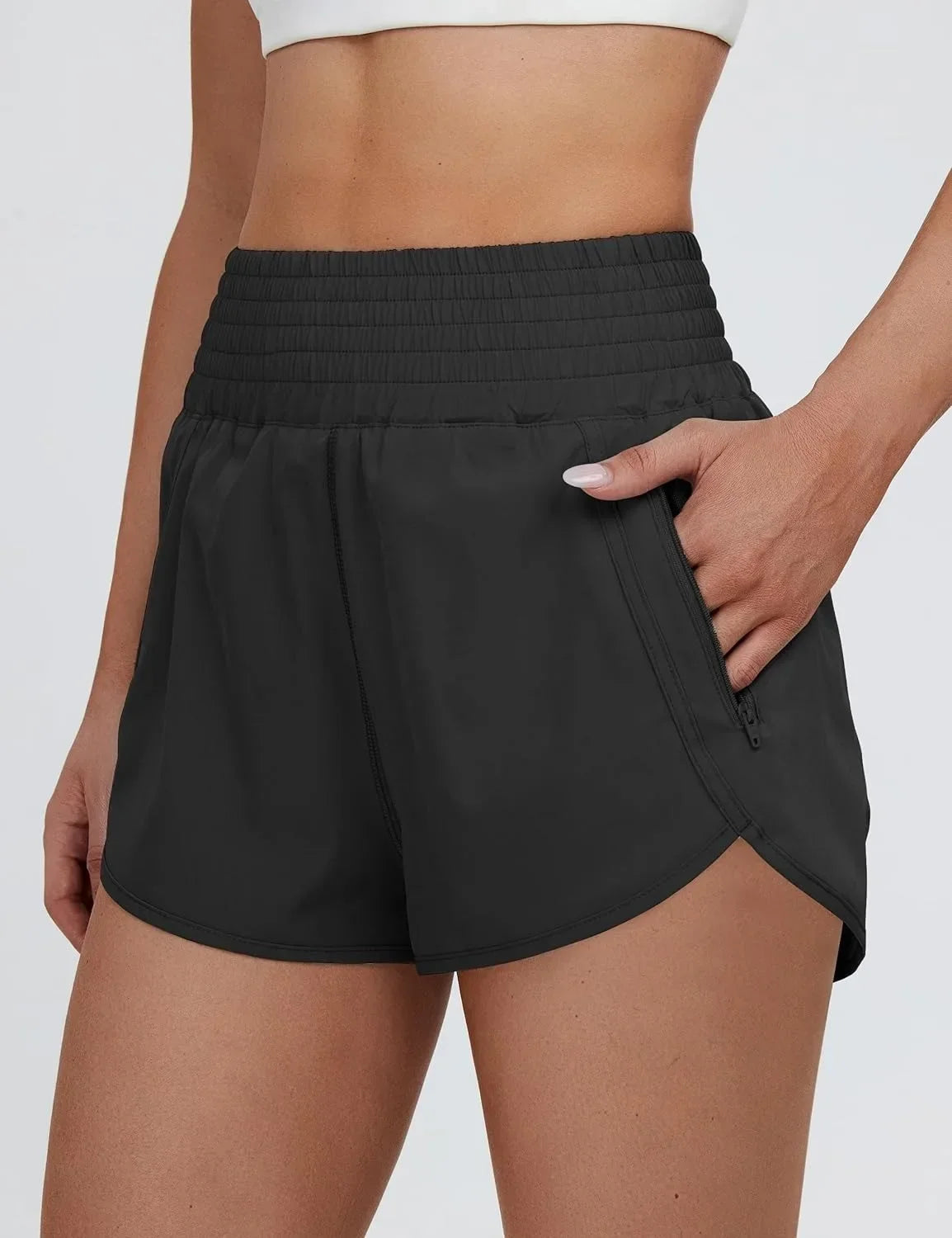 Women High Waist Sport Shorts Elastic Waistband with Side Pockets Casual Fitness Jogging Training Bottoms for Outdoor Activities