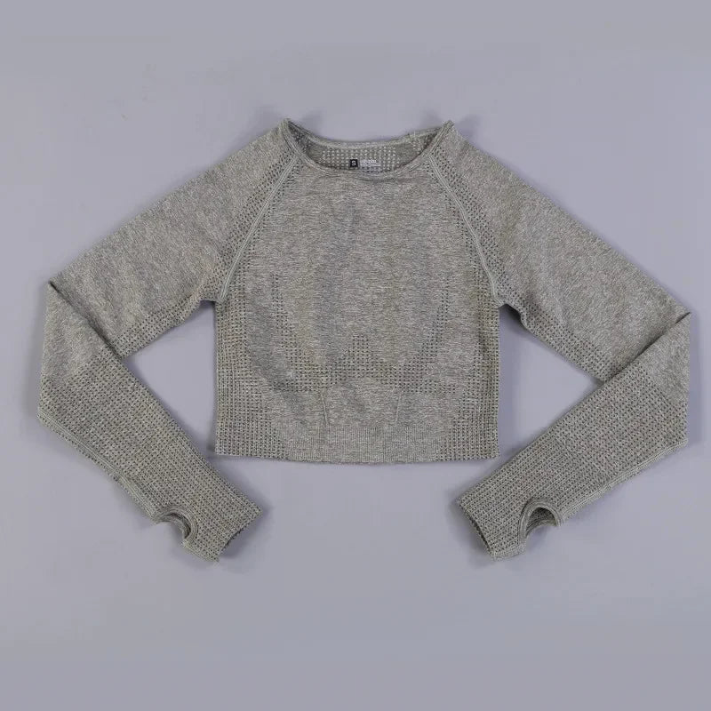 Seamless Knitting Yoga Shirt for Women Fitness Gym Shirt Breathable with Thumb Hole Workout Exercise Long Sleeved Woman Outfit