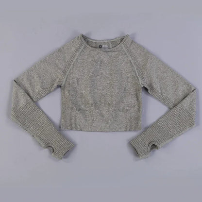 Seamless Knitting Yoga Shirt for Women Fitness Gym Shirt Breathable with Thumb Hole Workout Exercise Long Sleeved Woman Outfit