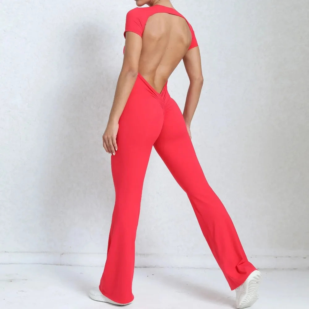 Mameluco de yoga de manga larga para mujer, elástico, pantalones acampanados, traje de gimnasio, conjunto de entrenamiento, ropa deportiva para mujer
