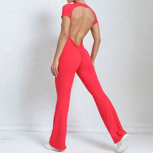 Women's Yoga Fitness Long Sleeves - High Stretch Flared Pants Bodysuits Jumpsuit Gym Workout Set, Sportswear for Women Yoga