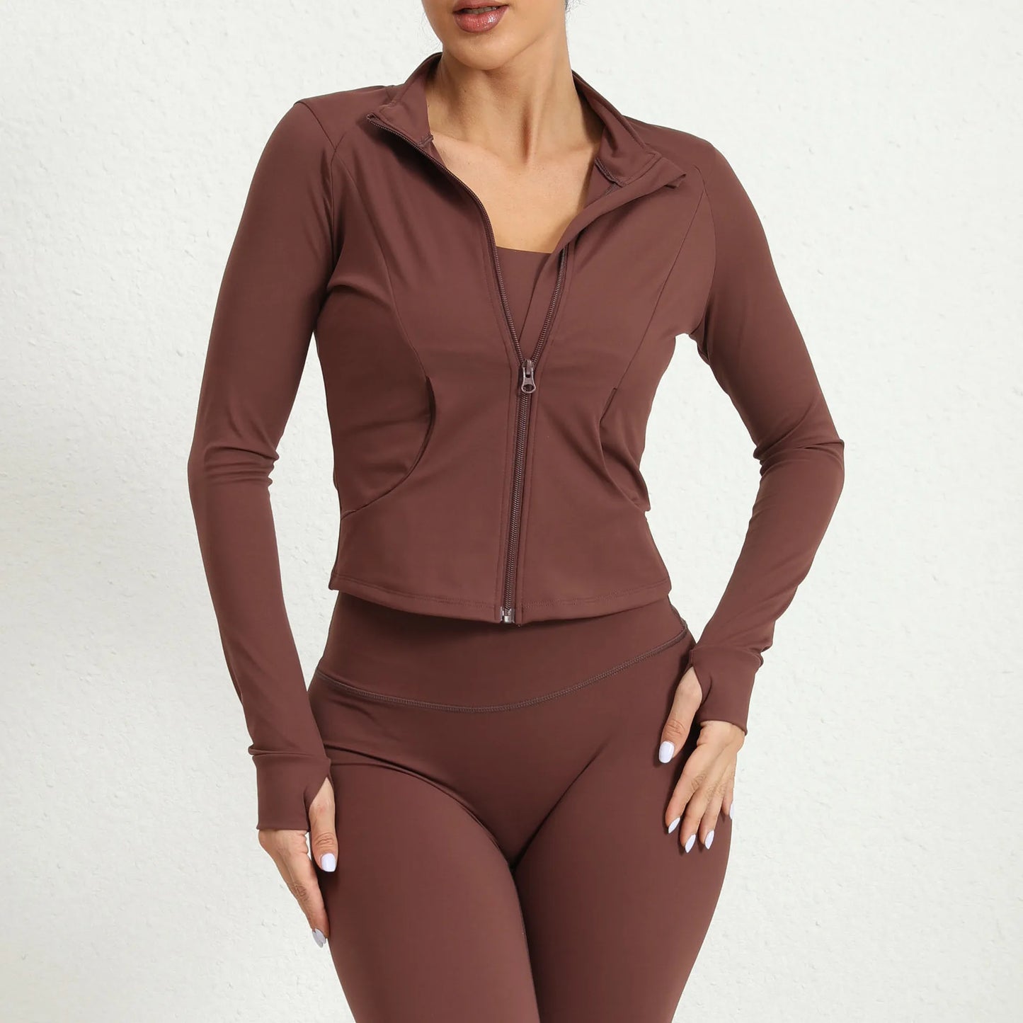 Women's Tracksuit Jacket Slim Fit Long Sleeved Fitness Coat Yoga Crop Tops With Thumb Holes Gym Jacket Workout Sweatshirts