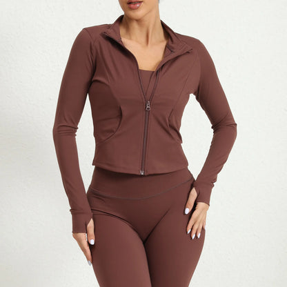 Women's Tracksuit Jacket Slim Fit Long Sleeved Fitness Coat Yoga Crop Tops With Thumb Holes Gym Jacket Workout Sweatshirts