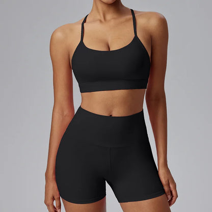 2025 Women's 2-Piece Yoga Set – High Elastic Sports Bra & Thigh High Shorts – Premium Activewear for Yoga, Pilates & Fitness
