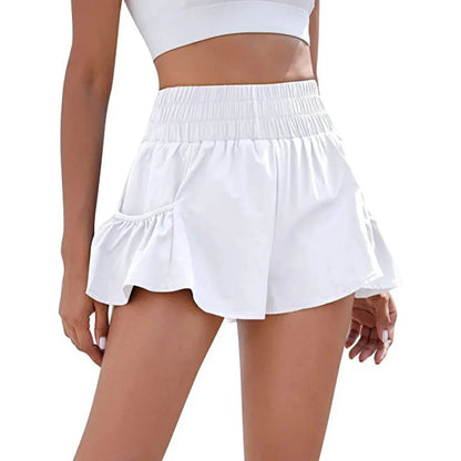 Pantalones cortos deportivos de mujer de cintura alta para correr, para gimnasio, de secado rápido, fluidos, con bolsillos
