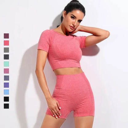 Chándal de mujer, conjunto de dos piezas, conjuntos deportivos para mujer, shorts y top para fitness, gimnasio, monos, conjunto de ropa de yoga sin costuras