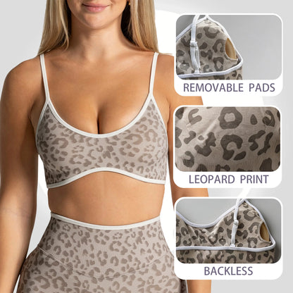 Sujetador deportivo de leopardo para mujer, alta sujeción, a prueba de golpes, para fitness al aire libre, top activo, ropa interior atlética para mujer, ropa de ejercicio