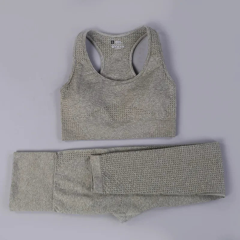 2 Piece Sets Womens Ribbed Yoga Sets Fitness Bra and Seamless High Waisted Sports Leggings Workout Clothes for Women Jogger Suit