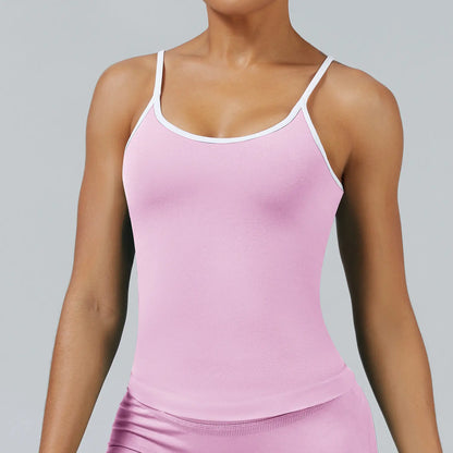 Women's Seamless Backless Color Block Slim Fit Yoga Tank Top, Workout Activewear for Gym Fitness Sports Daily Wear
