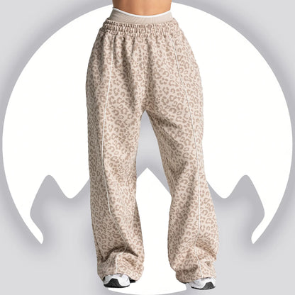 Women's Loose Leopard Print Athletic Pants, Wide Leg Trousers, Outdoor Running Jogging Yoga Sweatpants Sports Fitness Activities