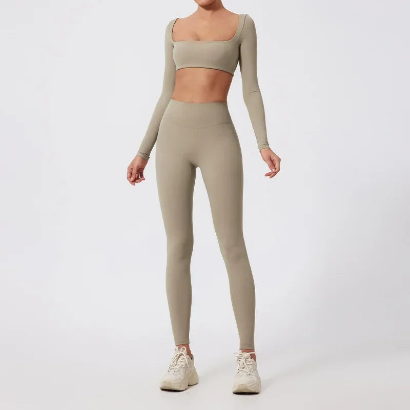 Conjunto de 2 piezas de yoga y running cepillado para mujer, sujetador deportivo y leggings para gimnasio, fitness al aire libre, traje de entrenamiento elástico y transpirable