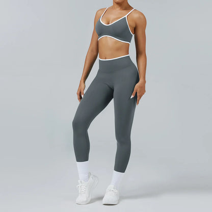 Conjunto de yoga sin costuras para mujer, sujetador acolchado, camisola, leggings de tiro alto para levantar la cadera, conjunto deportivo de 2 piezas para entrenamiento.