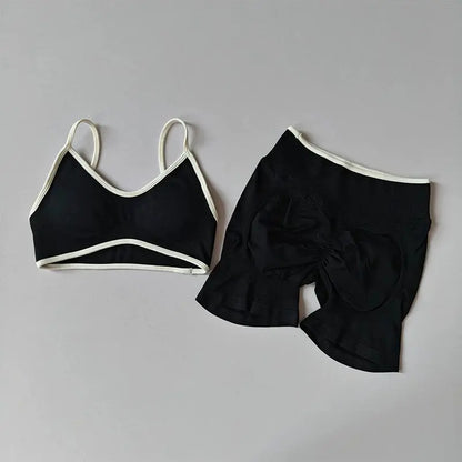 Conjunto deportivo sin costuras para mujer, sujetador deportivo acolchado, pantalones cortos de yoga que levantan la cadera para fitness