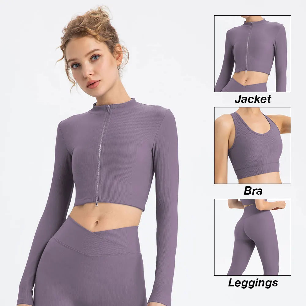 Conjunto Deportivo de Yoga de 3 Piezas, Suave y Transpirable, Traje de Gimnasio de Cintura Alta, Ropa Deportiva para Mujer, Conjunto de Entrenamiento para Mujer, Chándal