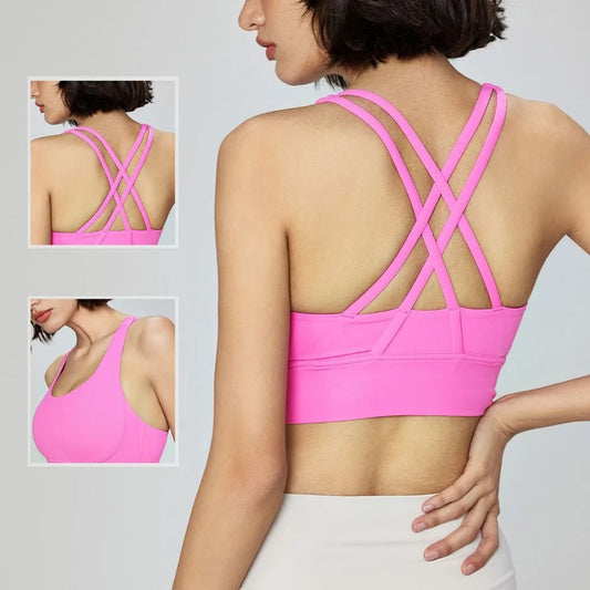 Sujetador deportivo con espalda cruzada NULS Women's Nude-Feel 2025 – Chaleco de yoga amortiguador – Top de fitness para yoga y entrenamientos activos